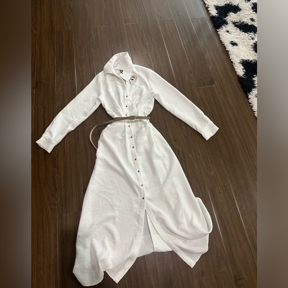 Zara White Button-Up Maxi Shirt Dress